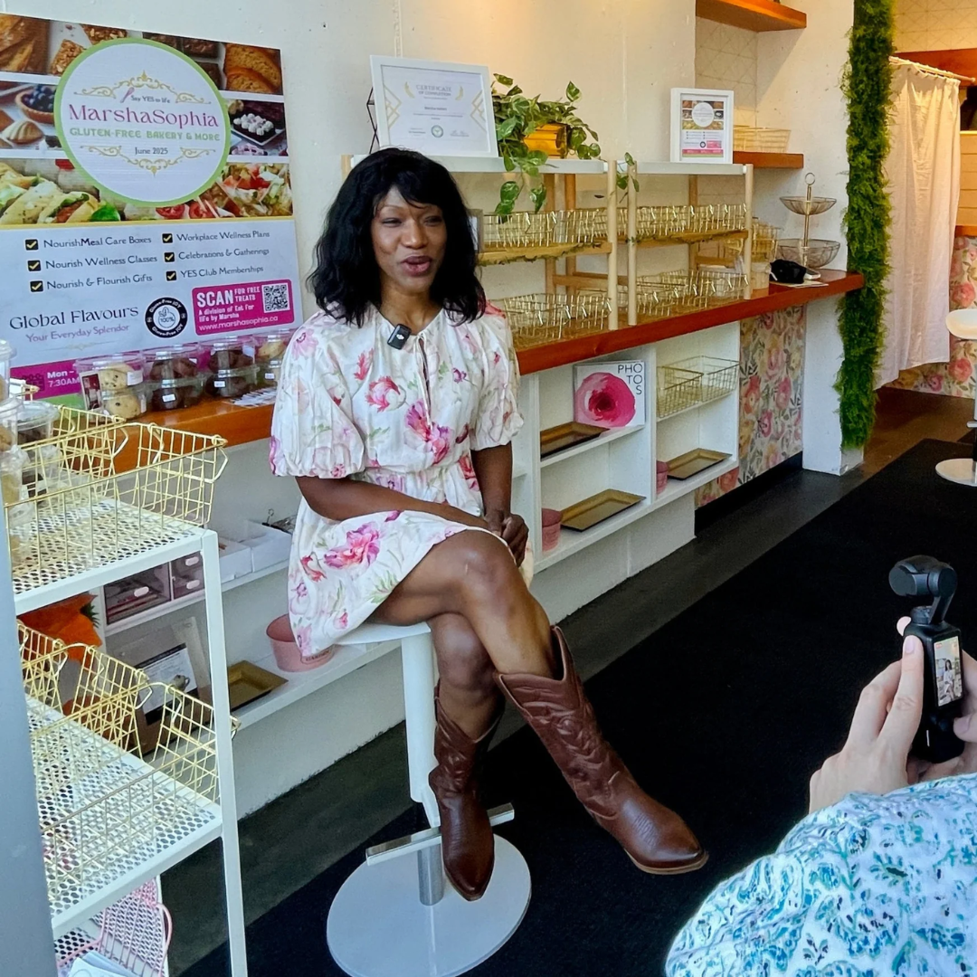 Marsha speaking in her bakery